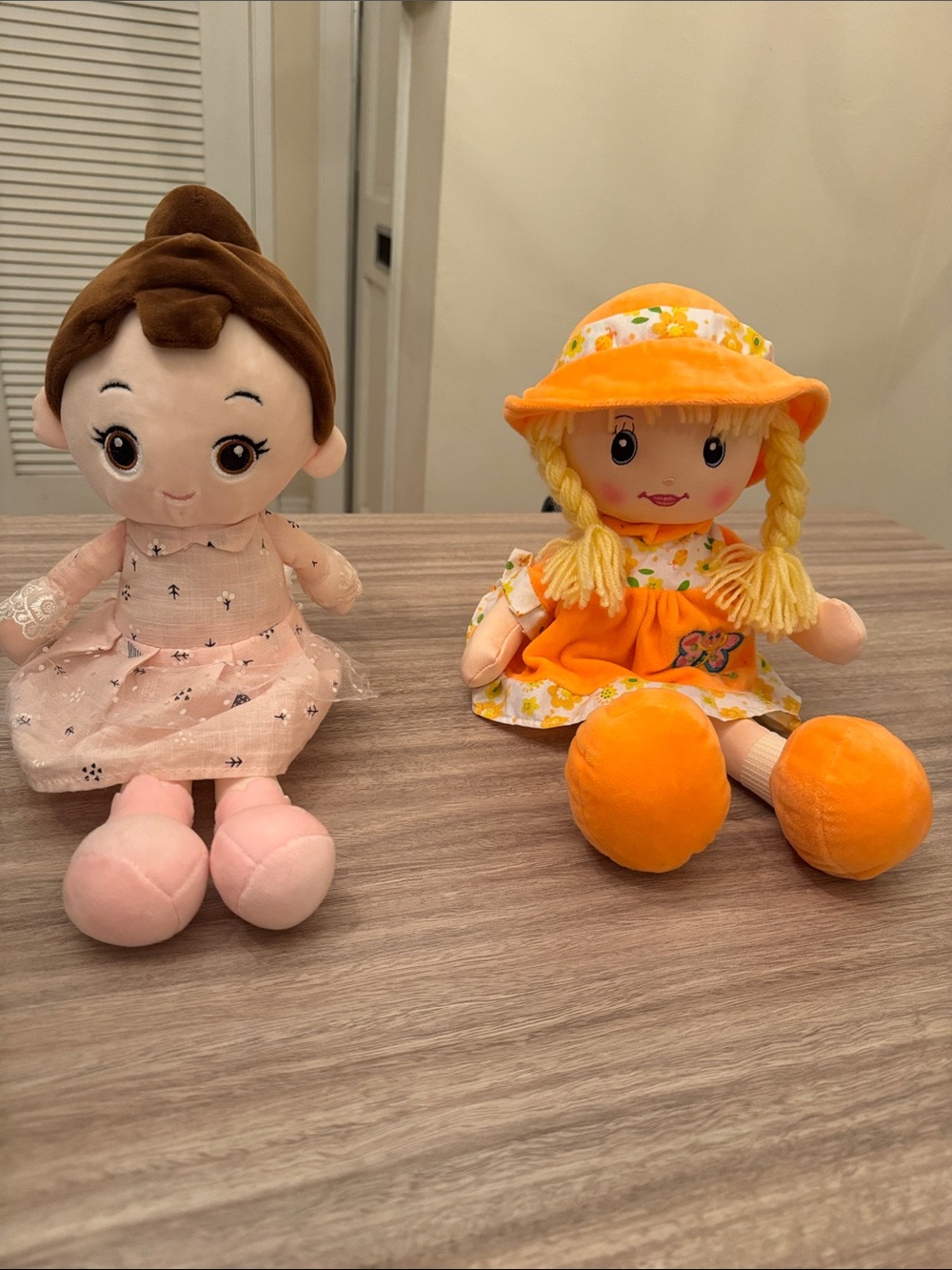 Plush Kids Doll - Pink Dress & Orange Hat Soft Toy Set of 2